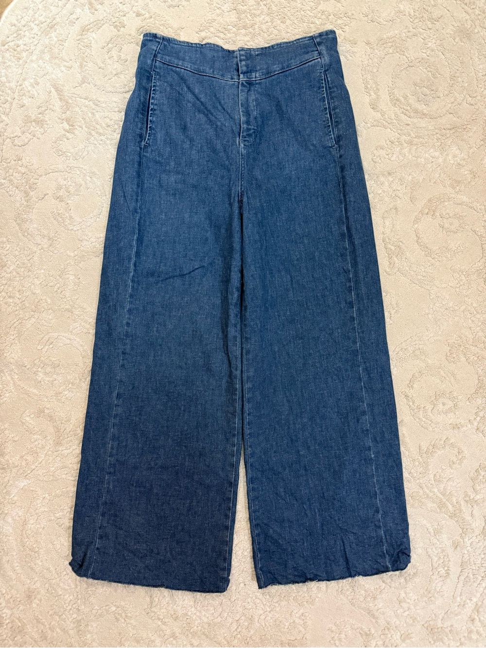 Pilcro Anthropologie Jeans 31 Wide Leg High Rise Hemp Blend Raw Hem Blue - Picture 2 of 9
